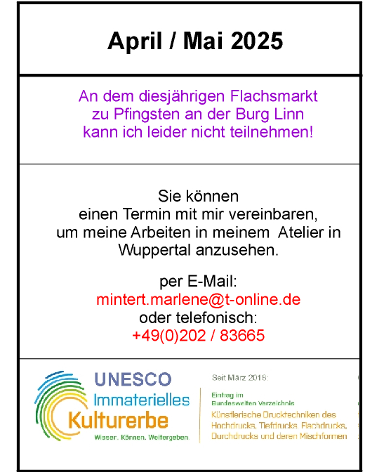 Aktuelles / Veranstaltungen - Radierungen (Druckgrafik) - Marlene Mintert - Malerei